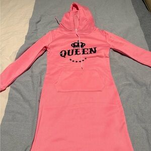 Pink Hoodie Dress with 'Queen' Print
